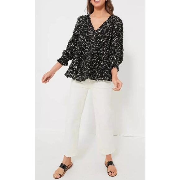 Tuckernuck NWT Nightly Organza Easton Black Gold Blouse Size Large - Picture 6 of 16